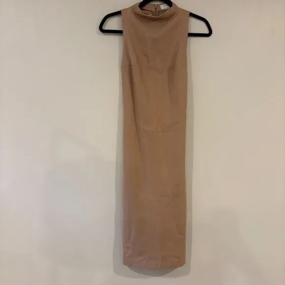 Aritzia Babaton Mock Neck Fitted Sheath Dress Tan 0 - Picture 2 of 6